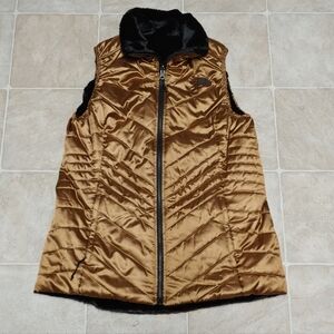 Women's The North Face Gold/Black Reversible Quilted Vest Large
